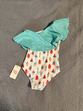 Saint Ida One Shoulder Ruffle Coney Island Popsicles Swimsuit 2T/3T
